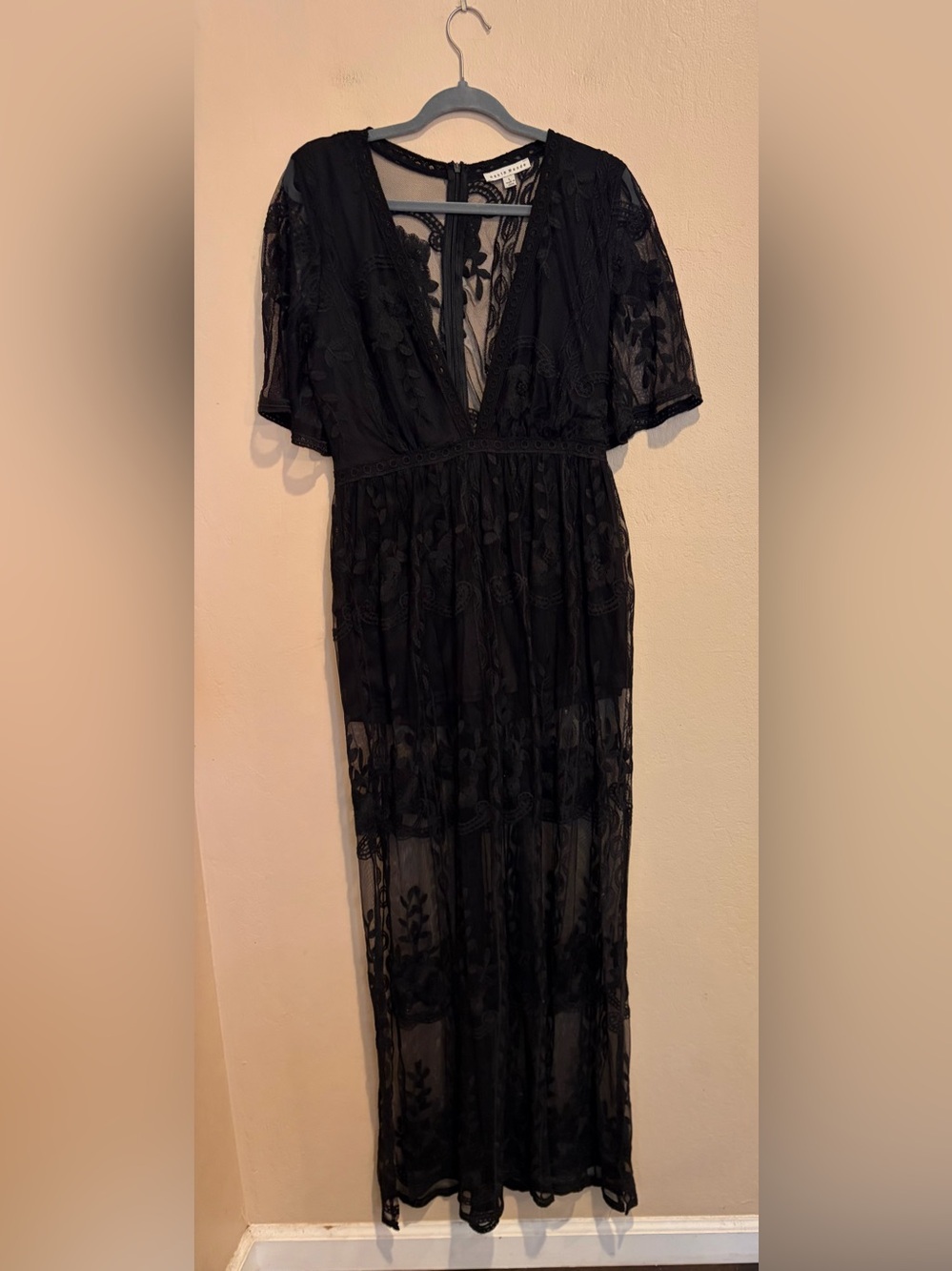 Haute Monde Black Sheer Lace Dress w/ Shorts Underneath, Side Slit, Whimsy Goth